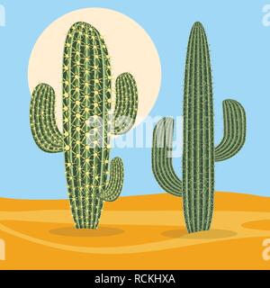 Different types desert plant nature cactus. Vector illustration. Stock Vector