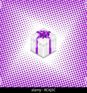 Gift box with ribbon and bow on halftone background, vector illustration. Stock Vector