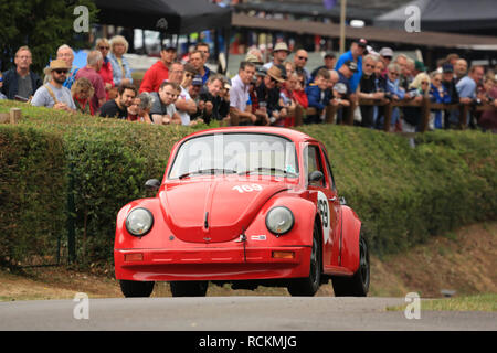 A red Porsche powered 1973 Volkswagen Beetle 1303 at Shelsley Walsh hillclimb, Worcestershire, England, UK. Stock Photo