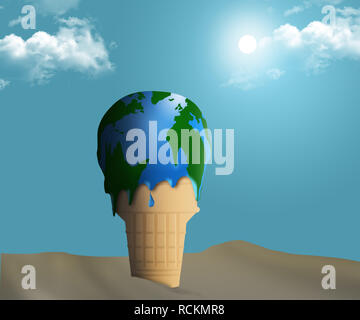 Global warming is illustrated with a melting ice cream cone and the ice ...