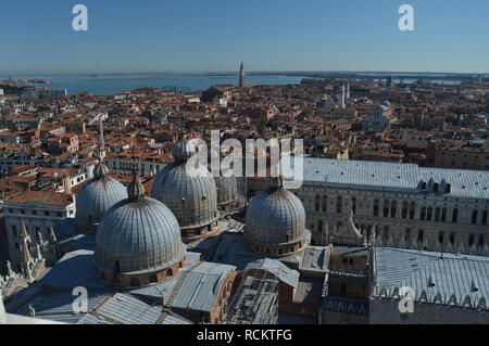 Aerial Views From The Campanille Tower Of The Roofs Of The Cathedral Of San Marcos In Venice. Travel, Holidays, Architecture. March 27, 2015. Venice,  Stock Photo