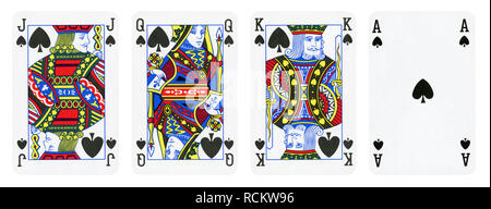 Spade Suit Playing Cards, Set include King, Queen, Jack and Ace - isolated on white Stock Photo