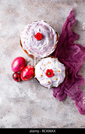 Traditional Easter cake with painted eggs Stock Photo