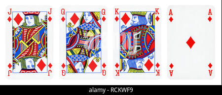 Diamonds Suit Playing Cards, Set include King, Queen, Jack and Ace - isolated on white Stock Photo