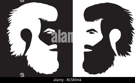 Man with beard - younger to older ages face to face Stock Vector