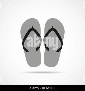 Flip flops icon in flat design. Vector illustration. Gray flip flops icon, isolated on light background Stock Vector
