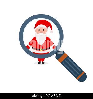 Magnifying glass and Santa Claus. Vector Illustration. Watch over Santa Claus through a magnifying glass Stock Vector