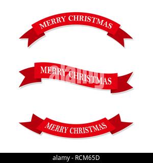 Set of red Christmas ribbons or ribbons. Vector illustration. Festive ribbons, isolated on white background Stock Vector