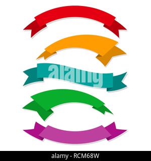 Set of colored ribbons or banners in flat design. Vector illustration. Ribbons set, isolated on white background Stock Vector