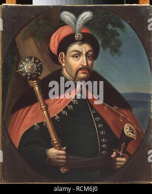 Portrait of the Cossack Hetman of Ukraine Bohdan Khmelnytsky (1595-1657). Museum: Regional Art Museum, Chernigov. Author: Zemlykov, Stepan. Stock Photo