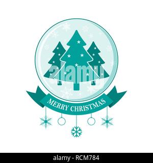 Christmas snow globe with christmas tree, snowflakes and ribbon in flat design. Vector illustration. Christmas greeting card Stock Vector