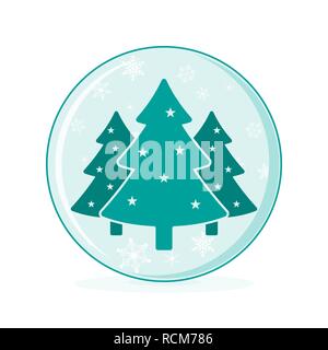 Christmas snow globe with christmas tree and snowflakes in flat design. Vector illustration. New Year greeting card Stock Vector