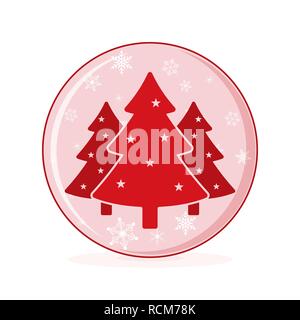 Christmas snow globe with christmas tree and snowflakes in flat design. Vector illustration. New Year greeting card Stock Vector