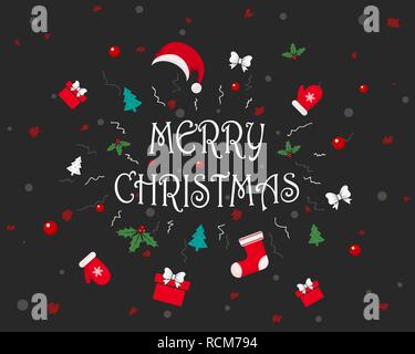 Christmas festive background. Vector illustration. Greeting card with winter holidays elements. Stock Vector