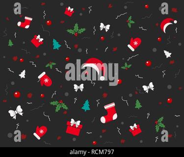 Christmas and New Year festive background. Vector illustration. Greeting card with winter holidays elements. Stock Vector