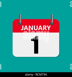 January 1, Calendar icon in a flat design. Vector illustration. The concept of celebrating the New Year. Stock Vector