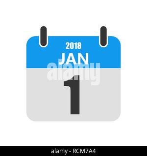 January 1, Calendar icon in a flat design. Vector illustration. The concept of celebrating the New Year. Stock Vector