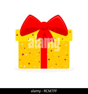 Cute gift box icon in flat design. Vector illustration. Colored gift box isolated on white background Stock Vector