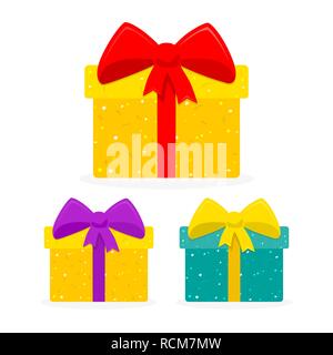Cute gift boxes in flat design. Vector illustration. Set of colored gift boxes isolated on white background Stock Vector