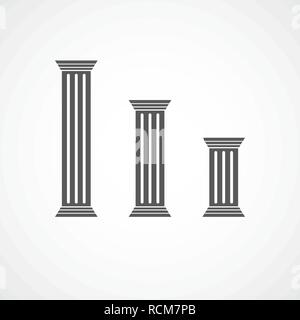 Antique column icons in flat design. Vector illustration. Gray roman column icons, isolated on light background Stock Vector