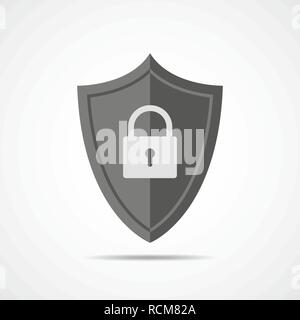 Security shield with padlock icon in flat design. Vector illustration. Web security icon isolated. Stock Vector