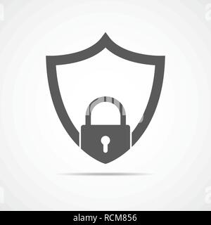 Security shield with padlock icon in flat design. Vector illustration. Web security icon isolated. Stock Vector