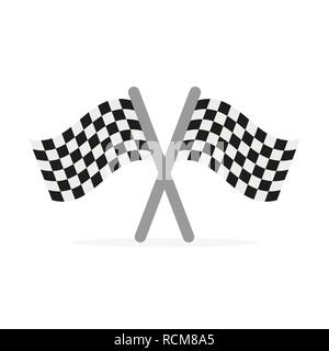 Two crossed finishing flags in flat design. Vector illustration. Checkered finish flags, isolated on white background Stock Vector