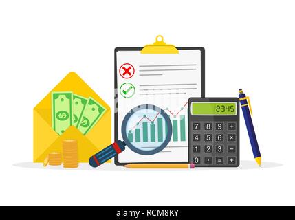 Tax payment icons. State taxes concept. Vector illustration. Calculation of return Stock Vector