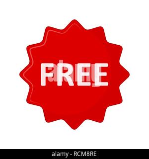Text Free on the round label in flat design. Vector illustration. Red round sticker on white background. Stock Vector