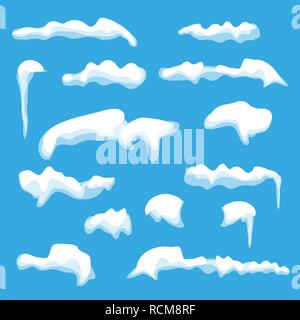 Set of snow caps in flat design.Vector illustration. Snow cap on blue background. Stock Vector