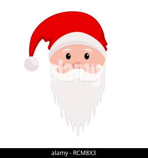 The face of Santa Claus with a beard and mustache in flat design. Vector illustration. Christmas icon isolated. Stock Vector