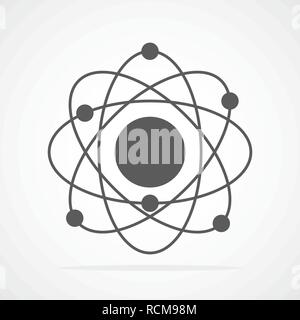Atom icon in flat design. Gray molecule symbol or atom symbol isolated. Vector illustration. Stock Vector