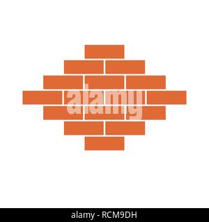 Brick wall icon in flat design. Vector illustration. Orange symbol of construction. Stock Vector