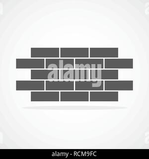 Brick wall icon in flat design. Vector illustration. Gray symbol of construction. Stock Vector
