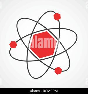 Atom icon in flat design. Vector illustration. Simple symbol of the molecule or atom, isolated. Stock Vector
