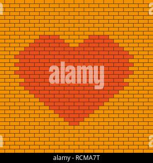 Heart shaped brick wall in flat design. Vector illustration. Love concept Stock Vector
