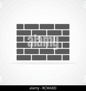 Brick wall icon in flat design. Vector illustration. Gray symbol of construction. Stock Vector