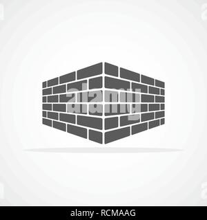 Brick wall icon in flat design. Vector illustration. Gray symbol of construction. Stock Vector