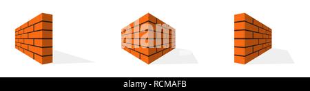 Brick wall icons in flat design. Vector illustration. Orange symbol of construction. Stock Vector