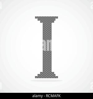 Antique bricks column in flat design. Vector illustration. Gray roman column icon, isolated on light background Stock Vector