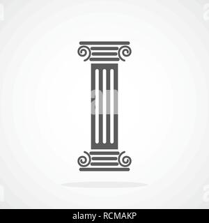 Antique column in flat design. Vector illustration. Gray roman column icon, isolated on light background Stock Vector