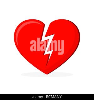 Broken heart icon in flat design. Vector illustration. Abstract red heart isolated Stock Vector