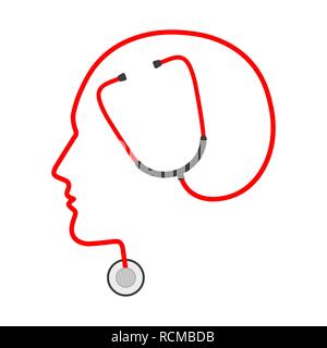 Silhouette of the human head with a stethoscope. Vector Illustration. Concept of medicine Stock Vector
