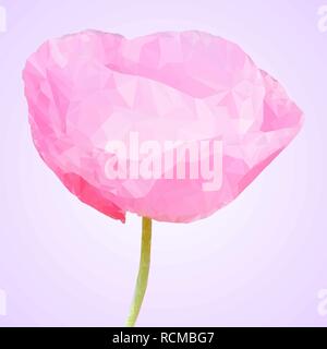 Beautiful pink flower in low poly style. Vector illustration. Triangle flower on cute background Stock Vector