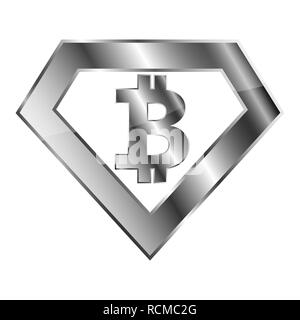 Silver Bitcoin icon. Vector illustration. Bitcoin as cryptocurrency symbol, isolated on white background Stock Vector