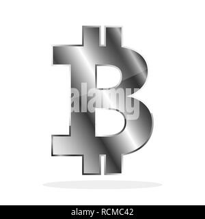 Silver Bitcoin icon. Vector illustration. Bitcoin as cryptocurrency symbol, isolated on white background Stock Vector