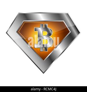 Silver Bitcoin icon. Vector illustration. Bitcoin as cryptocurrency symbol, isolated on white background Stock Vector