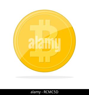 Golden Bitcoin currency. Vector illustration. Bitcoin as cryptocurrency symbol, isolated on white background Stock Vector