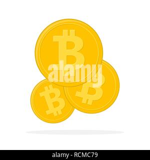 Golden Bitcoin currency. Vector illustration. Bitcoin as cryptocurrency symbol, isolated on white background Stock Vector