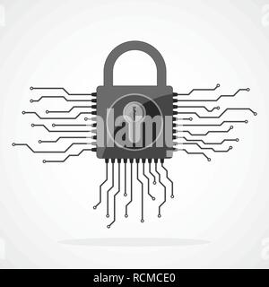Electronic lock icon in flat design. Vector illustration. Information security concept, isolated on light background Stock Vector